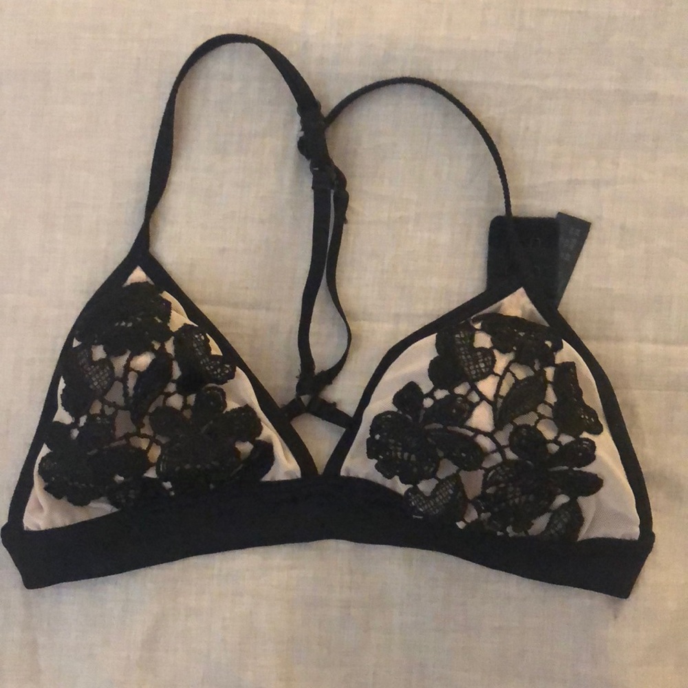 Unlined crochet and mesh bralette